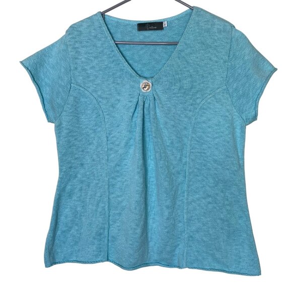 Anthropologie Willow Knit Top Size L Aqua Blue Short Sleeve Button Front USA - Picture 1 of 10